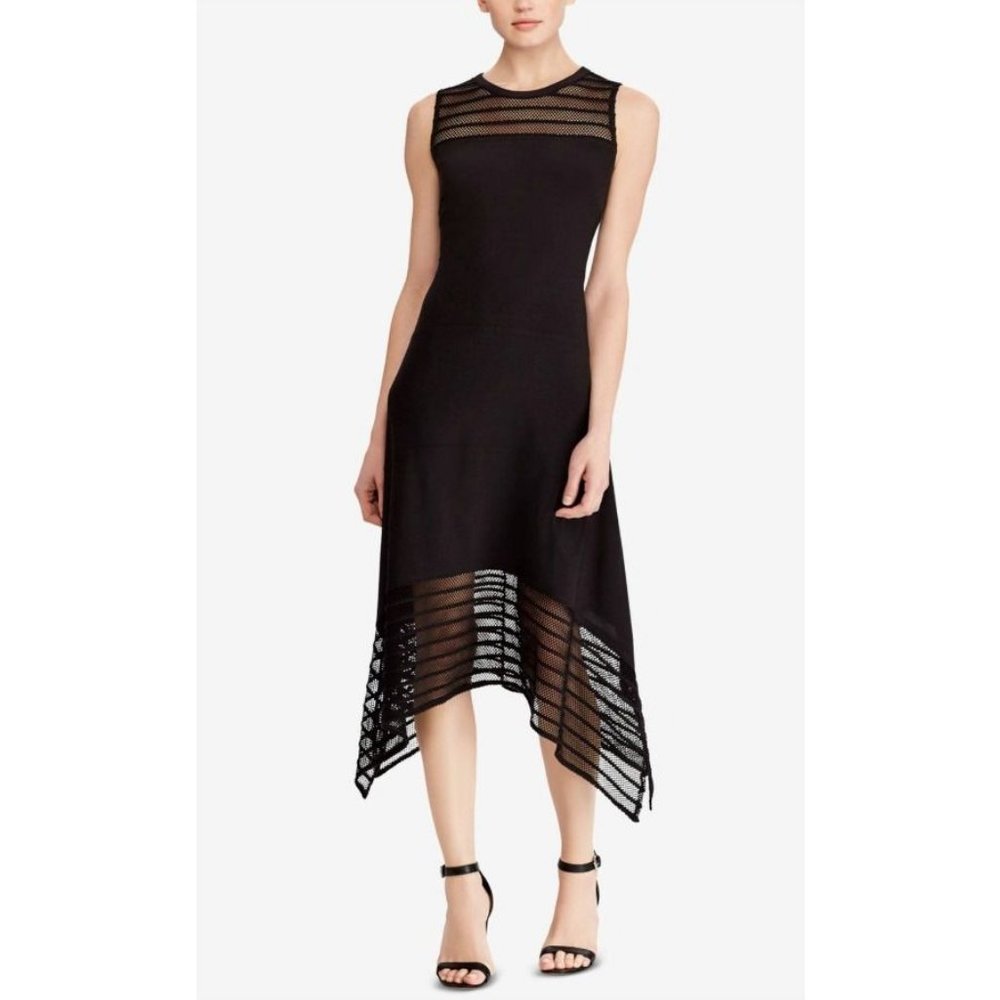 American Living Midi Dress 12 Black Mesh Trim Stretch Career Cocktails Party